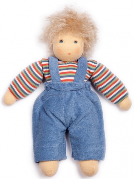 Anziepuppe Wolke mit Latzhose blau
